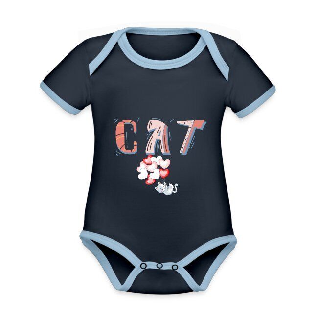 "CAT" Baby Bio-Kurzarm-Kontrastbody mit liebevoll erstelltem Design