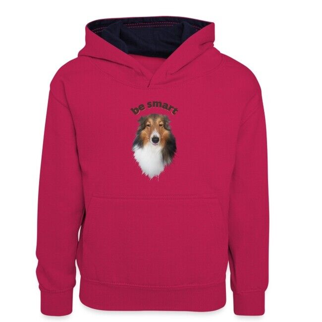 "Be Smart" Kinder Kontrast Hoodie mit liebevollem Hundedesign