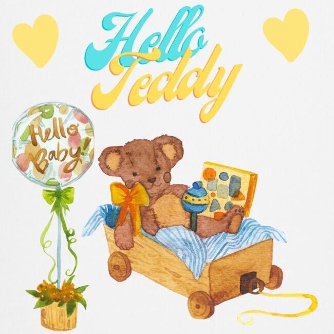 "Hello Teddy" Baby Bio-Kurzarm-Kontrastbody mit liebevoll erstelltem Design