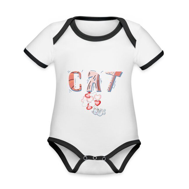 "CAT" Baby Bio-Kurzarm-Kontrastbody mit liebevoll erstelltem Design