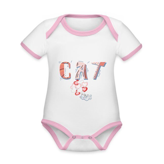 "CAT" Baby Bio-Kurzarm-Kontrastbody mit liebevoll erstelltem Design