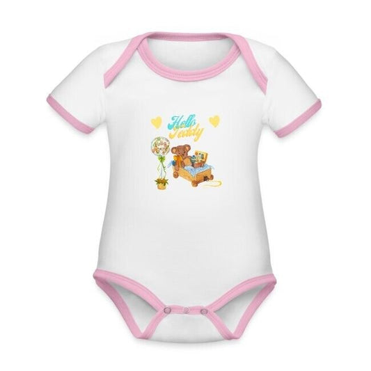 "Hello Teddy" Baby Bio-Kurzarm-Kontrastbody mit liebevoll erstelltem Design