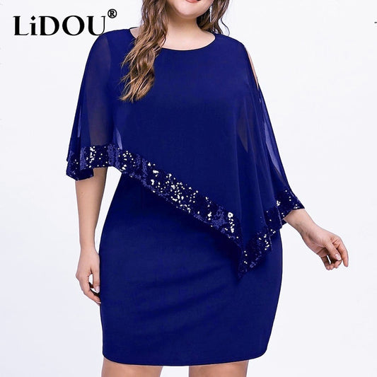 Autumn Winter Plus Size Sexy Irregular Design Bag Hip Dress Women