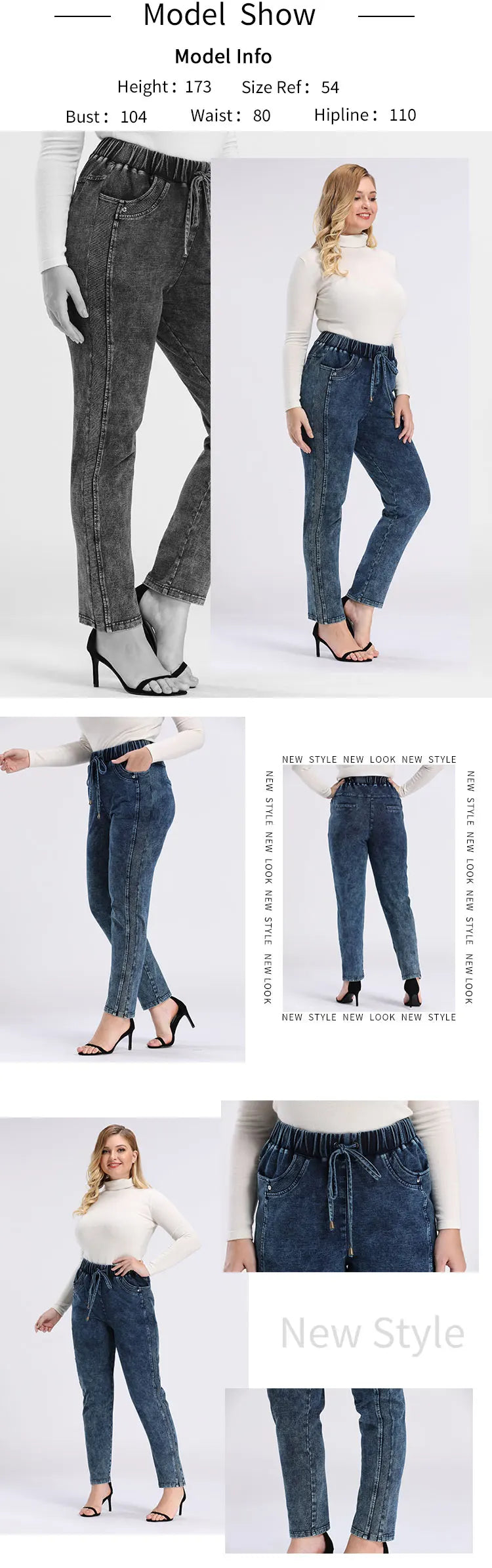 Frauen  Plus Größe Jeans Hose  Herbst Hohe Stretch Baumwolle