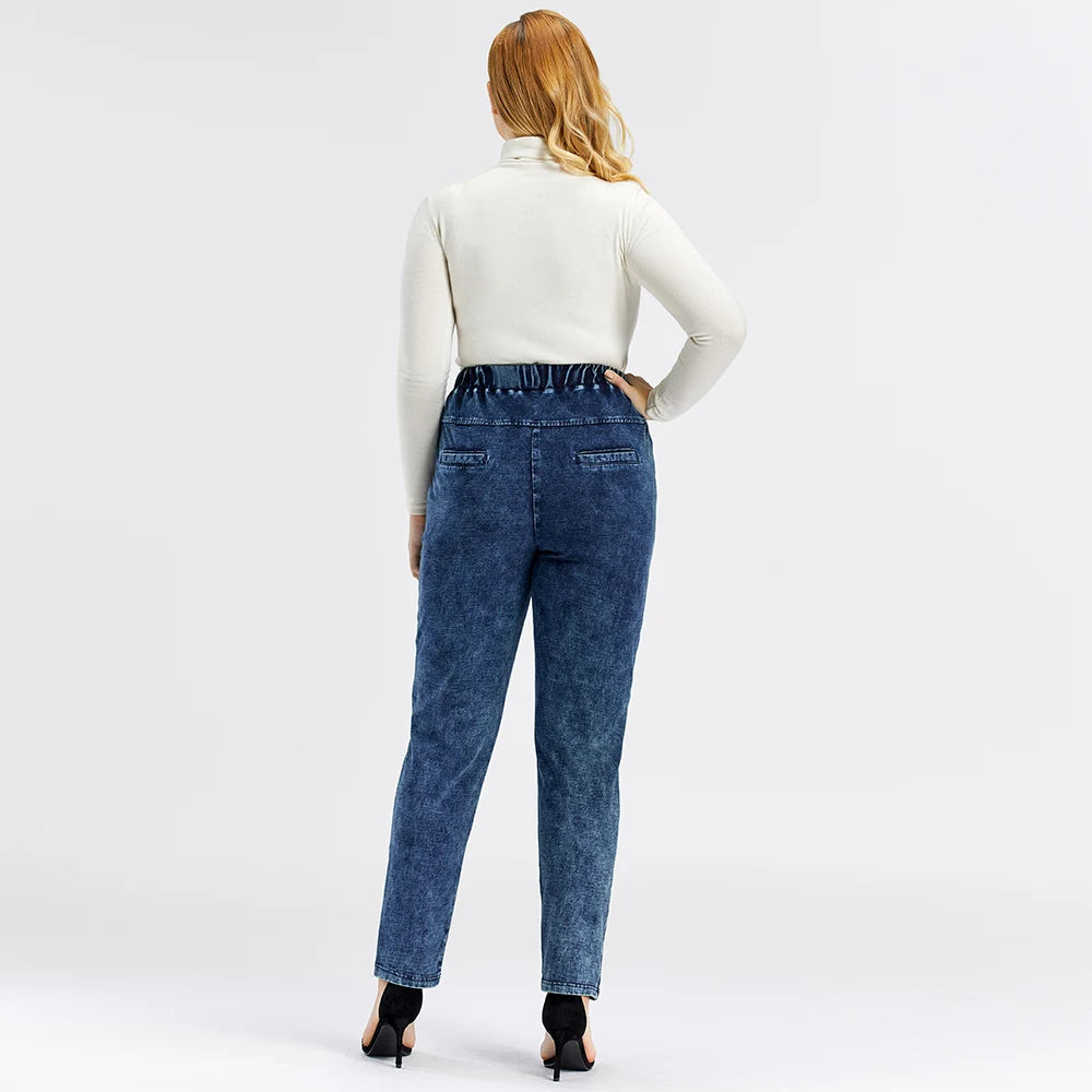 Frauen  Plus Größe Jeans Hose  Herbst Hohe Stretch Baumwolle