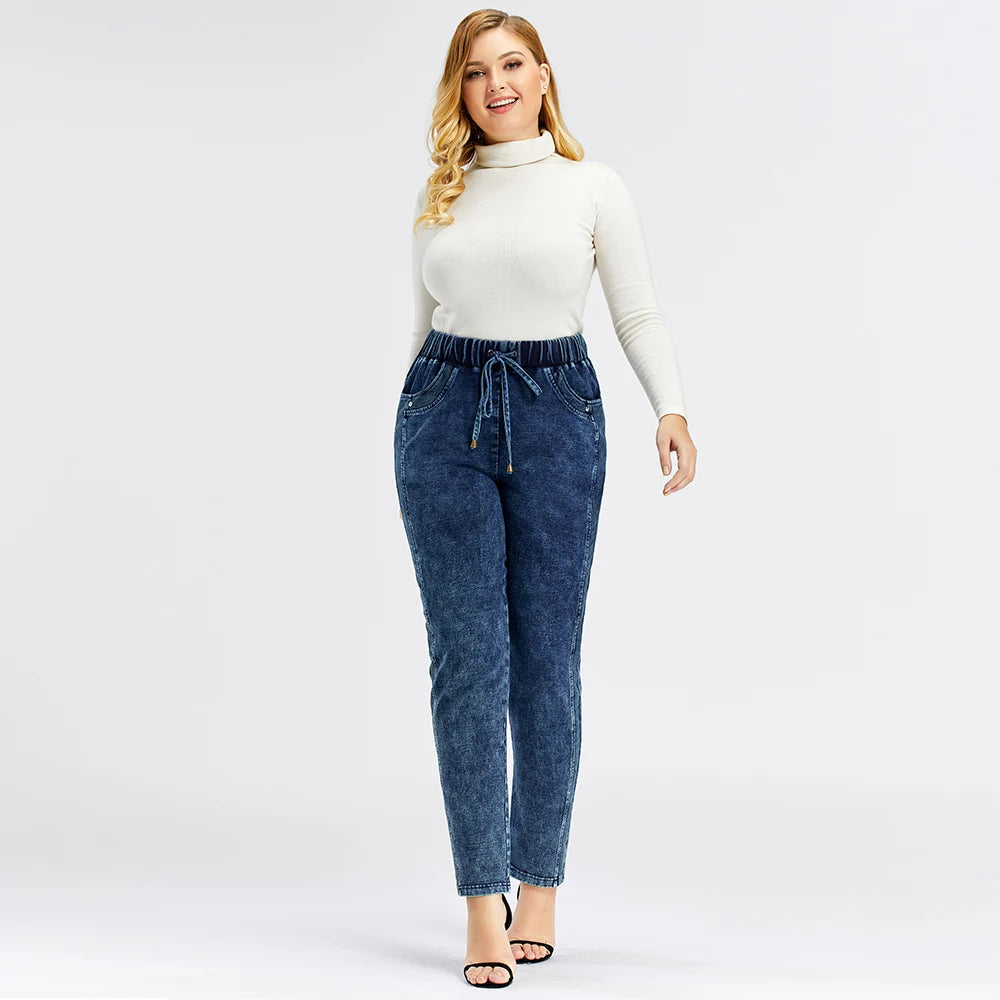 Frauen  Plus Größe Jeans Hose  Herbst Hohe Stretch Baumwolle