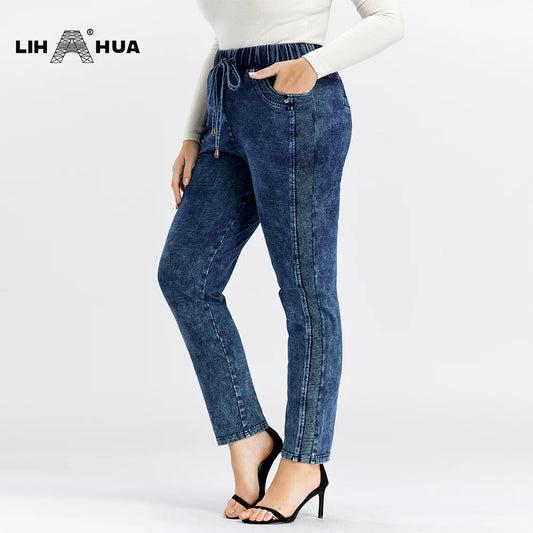 Frauen  Plus Größe Jeans Hose  Herbst Hohe Stretch Baumwolle