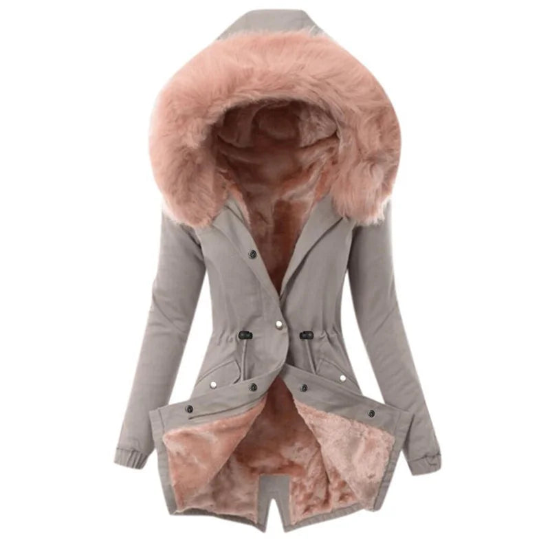 Fashion Winter Jacket Women Long Sleeve Hooded Pocket Thick Warm