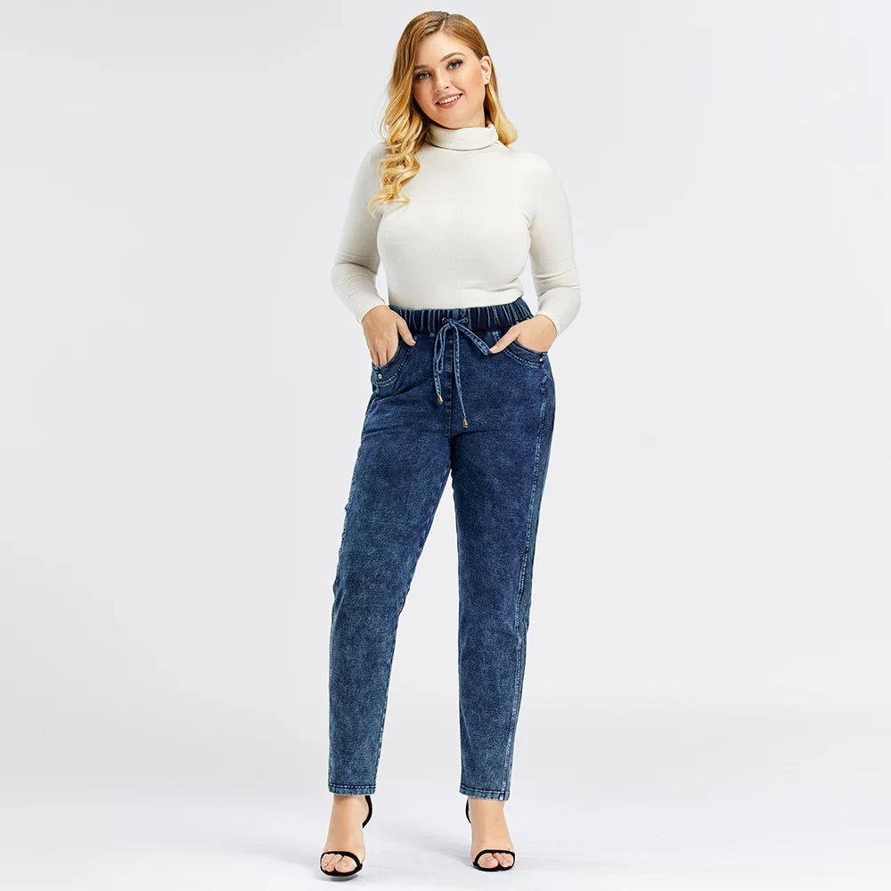 Frauen  Plus Größe Jeans Hose  Herbst Hohe Stretch Baumwolle