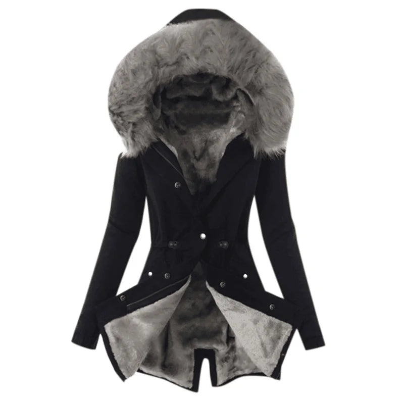 Fashion Winter Jacket Women Long Sleeve Hooded Pocket Thick Warm