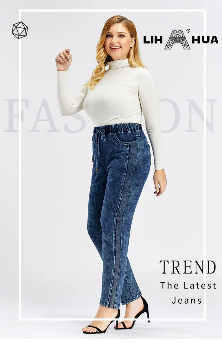 Frauen  Plus Größe Jeans Hose  Herbst Hohe Stretch Baumwolle