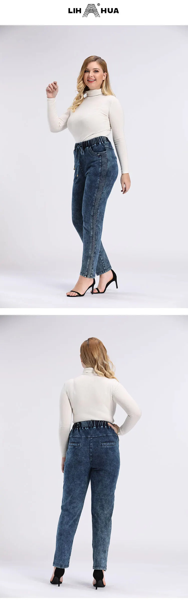 Frauen  Plus Größe Jeans Hose  Herbst Hohe Stretch Baumwolle