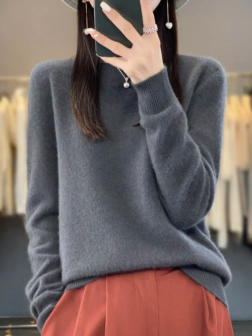 Women 100% Pure Merino Wool Knitted Sweater Autumn Winter Fashion