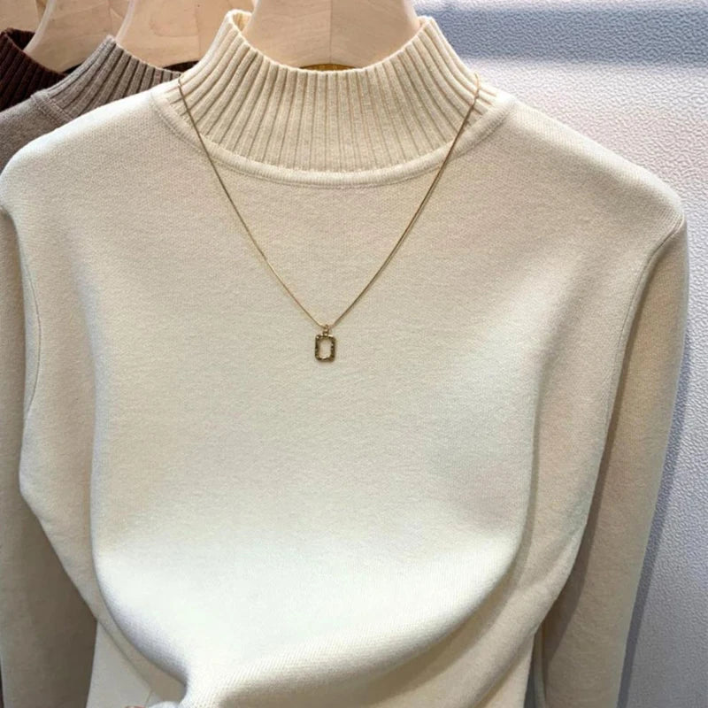 Turtleneck Solid Sweater Women Fashion New Stretch Tops Knitted