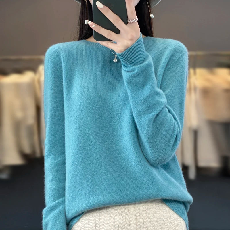 Women 100% Pure Merino Wool Knitted Sweater Autumn Winter Fashion