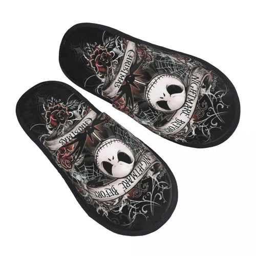 Custom Halloween Jack Skellington Cartoon House Slippers Women Cozy