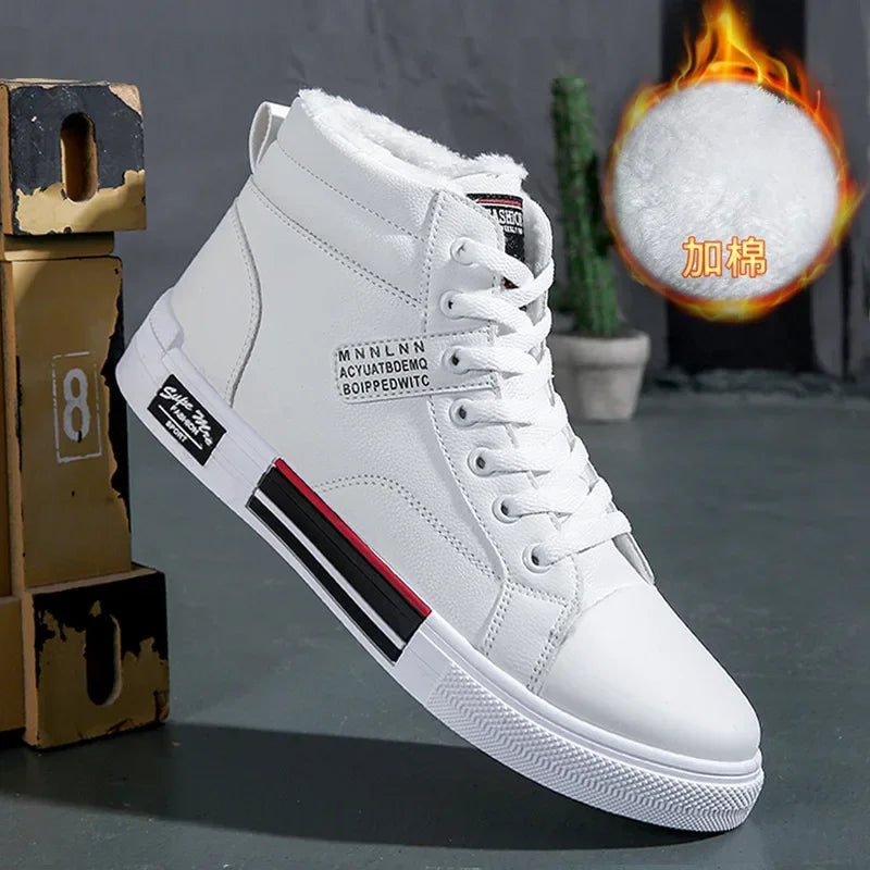 Fashion Leather Men Canvas Shoes Autumn High-Top Casual Shoes for Men