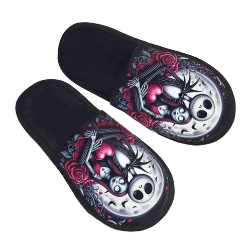 Custom Halloween Jack Skellington Cartoon House Slippers Women Cozy