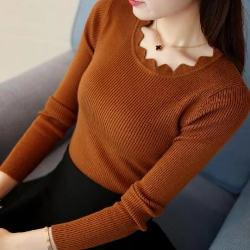 Casual Solid Sweater Women Knitted Slim White Pullover Long Sleeve