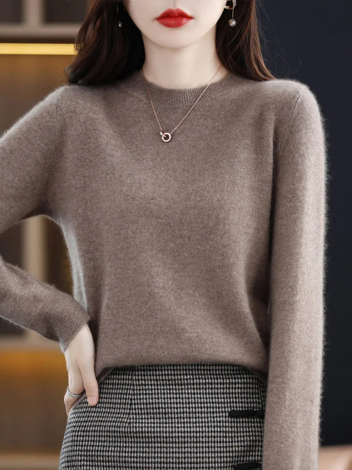 Fashion 100% Merino Wool Sweater Cashmere Pullover O-Neck Long Sleeve