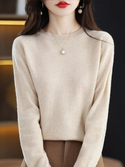 Fashion 100% Merino Wool Sweater Cashmere Pullover O-Neck Long Sleeve