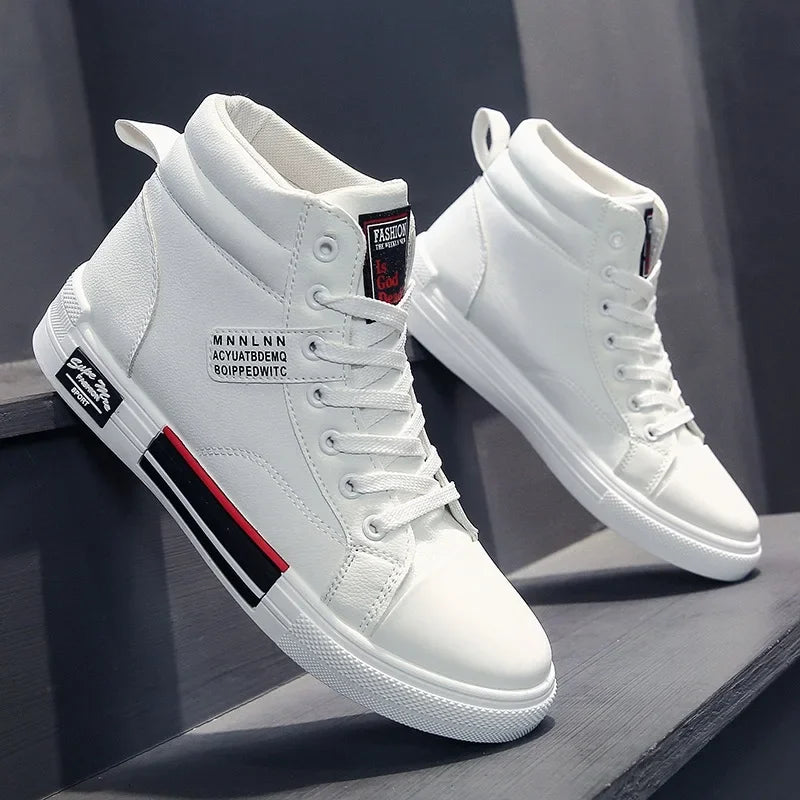 Fashion Leather Men Canvas Shoes Autumn High-Top Casual Shoes for Men