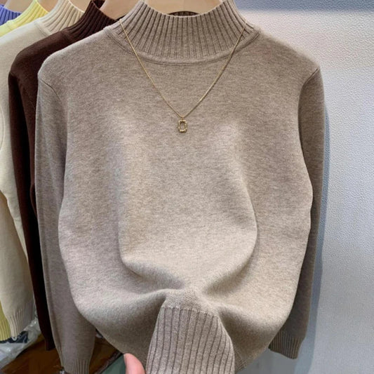 Turtleneck Solid Sweater Women Fashion New Stretch Tops Knitted