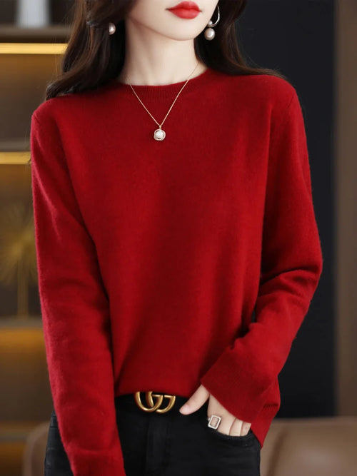 Fashion 100% Merino Wool Sweater Cashmere Pullover O-Neck Long Sleeve