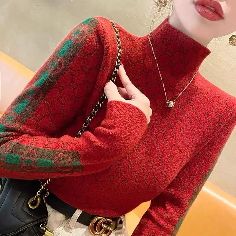 Women's Clothing Elegant Fashion Plaid Knit Pullovers Autumn All-match