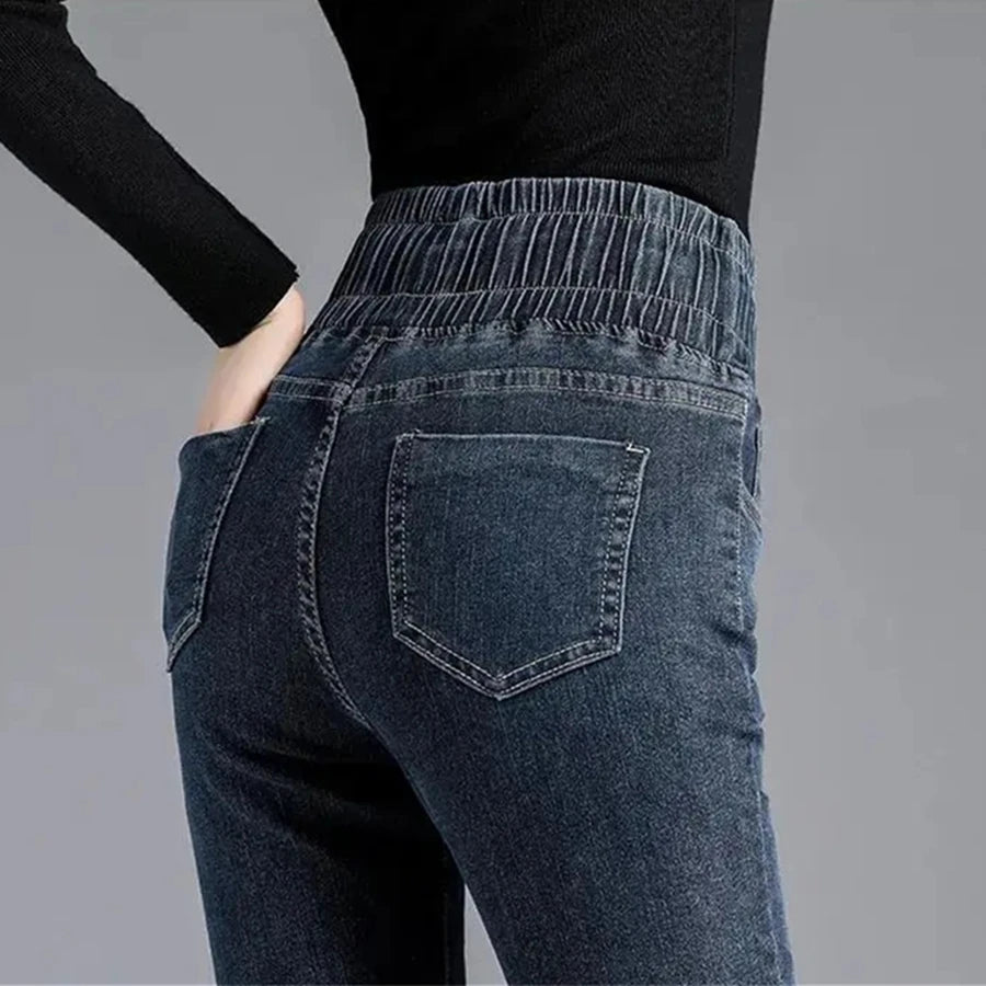 Oversize Klassische Stretch Dünne Jeans der Frauen Dünne Denim Hosen