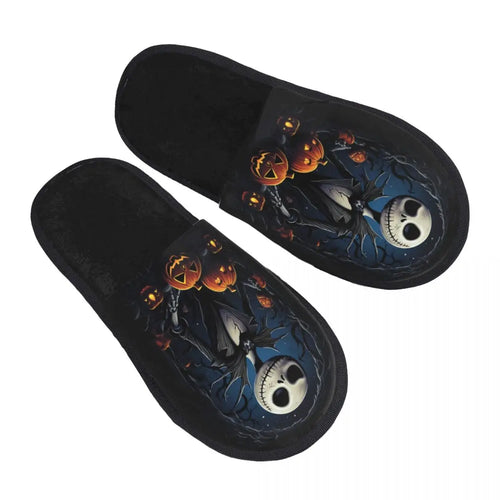 Custom Halloween Jack Skellington Cartoon House Slippers Women Cozy