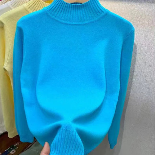 Turtleneck Solid Sweater Women Fashion New Stretch Tops Knitted