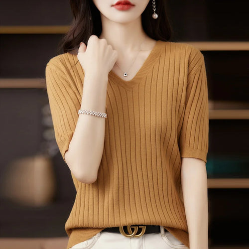 2024 Women Sweater Short Sleeve Spring Summer Knitwears Korean Fashion