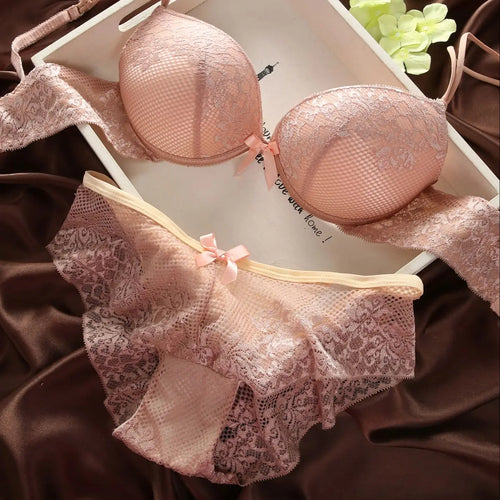 New Sexy Bra Hollow Out Panties Solid Color Underwear Set BC Cup Lace