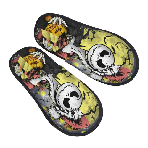 Custom Halloween Jack Skellington Cartoon House Slippers Women Cozy