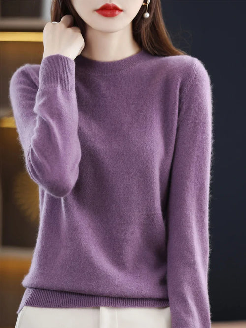 Fashion 100% Merino Wool Sweater Cashmere Pullover O-Neck Long Sleeve