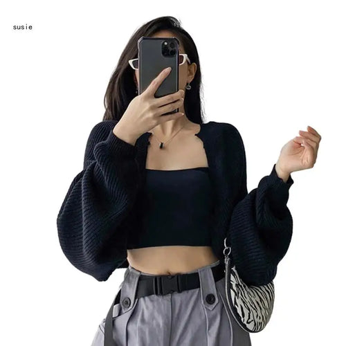 Women Long Sleeve Open Front Crop Tops Cropped Boleros Shrug