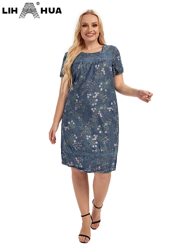 Damen Plus Size Jeanskleid elegantes Kleid für mollige Frauen