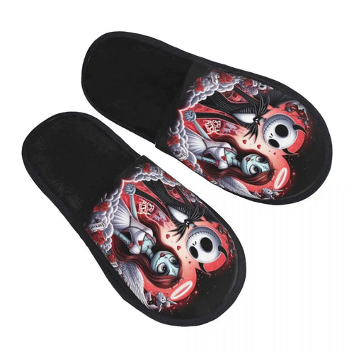 Custom Halloween Jack Skellington Cartoon House Slippers Women Cozy