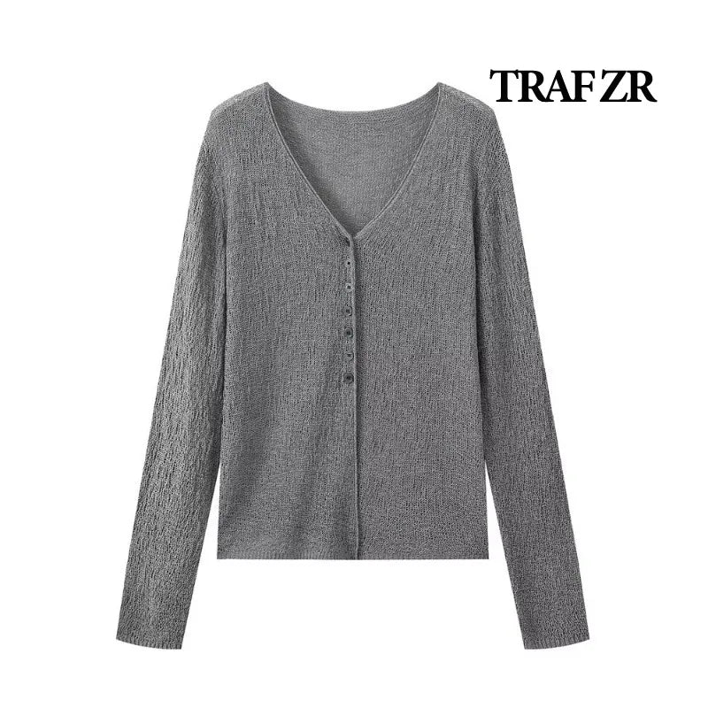 TRAF ZR Women's Cardingan Elegant Y2k Vintage Top Summer Knitwear