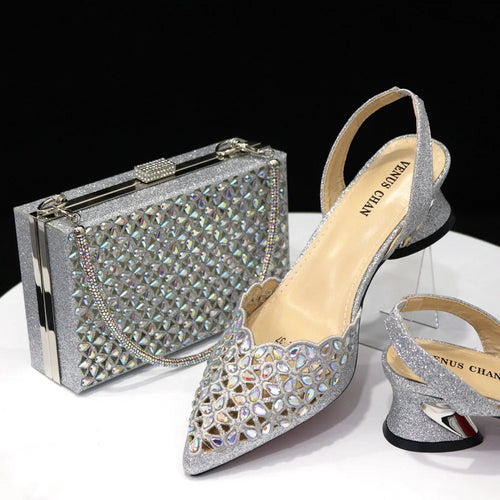 Venus Chan Low Heel Shoes for Women Hollowed Out Embroidery Rhinestone