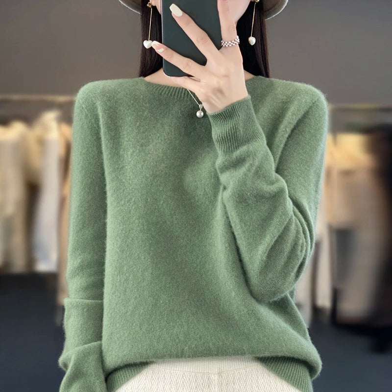 Women 100% Pure Merino Wool Knitted Sweater Autumn Winter Fashion