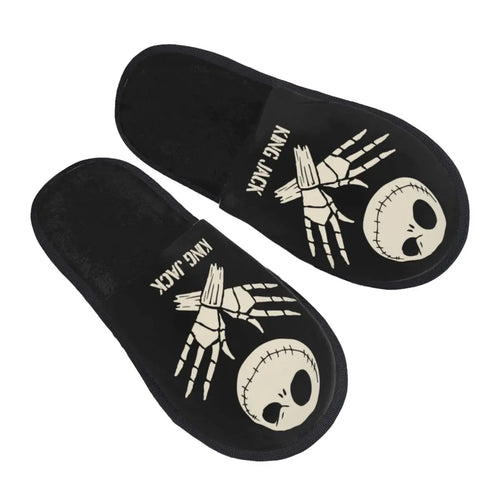 Custom Halloween Jack Skellington Cartoon House Slippers Women Cozy