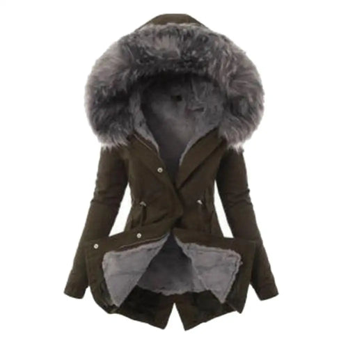 Warm Winter Women Faux Fur Hooded Cotton Down Jacket Casual Outwear