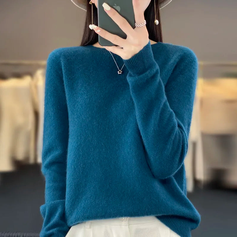 Women 100% Pure Merino Wool Knitted Sweater Autumn Winter Fashion