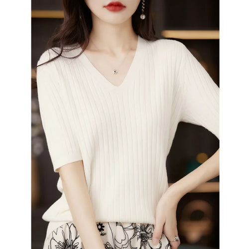 2024 Women Sweater Short Sleeve Spring Summer Knitwears Korean Fashion