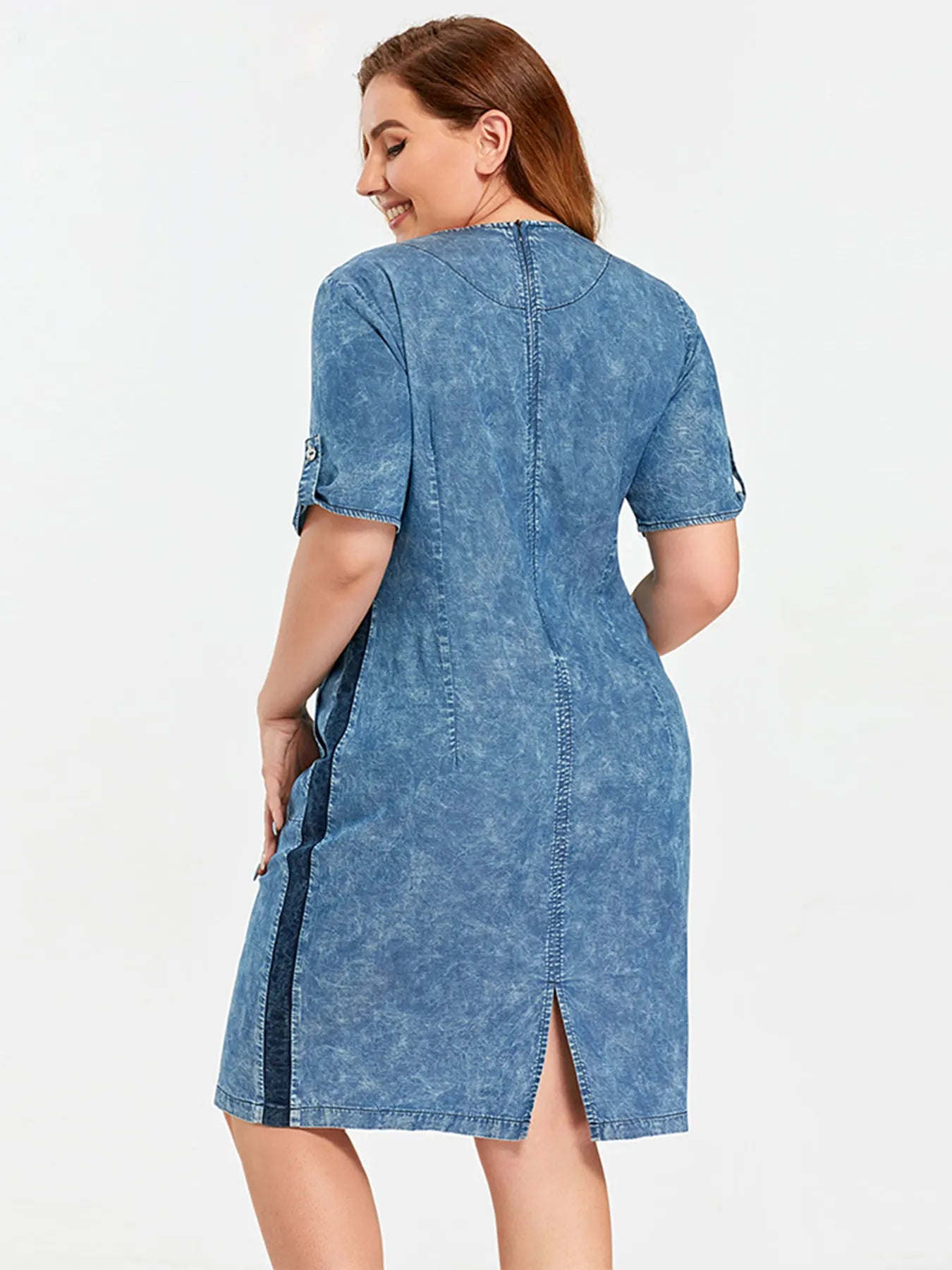 Damen Plus Size Denim Kleid Baumwolle kurze Ärmel