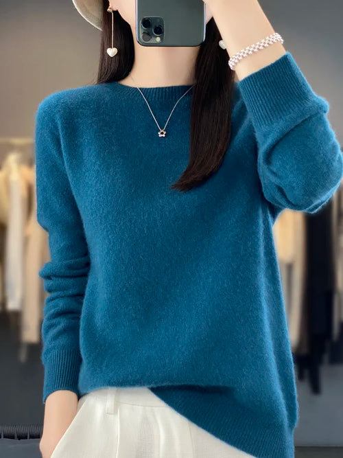 Women 100% Pure Merino Wool Knitted Sweater Autumn Winter Fashion