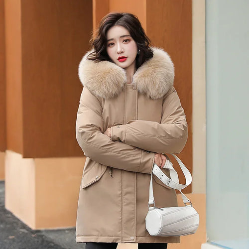 Women Parka Fashion Long Coat Wool Liner Hooded Parkas 2024 New Winter