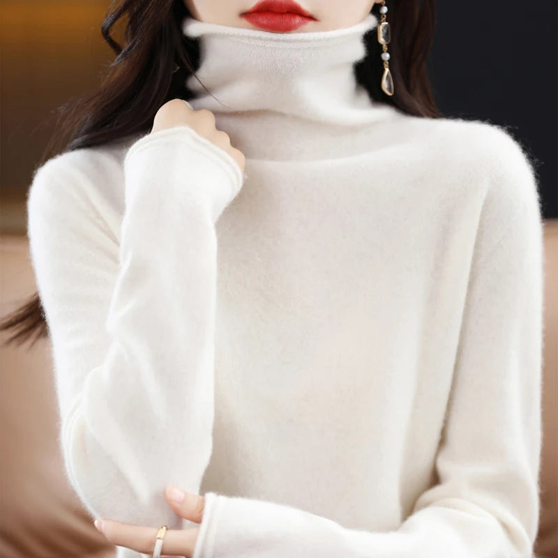 100% Merino Wool Turtleneck Pullover Knitwear Women's New Autumn And